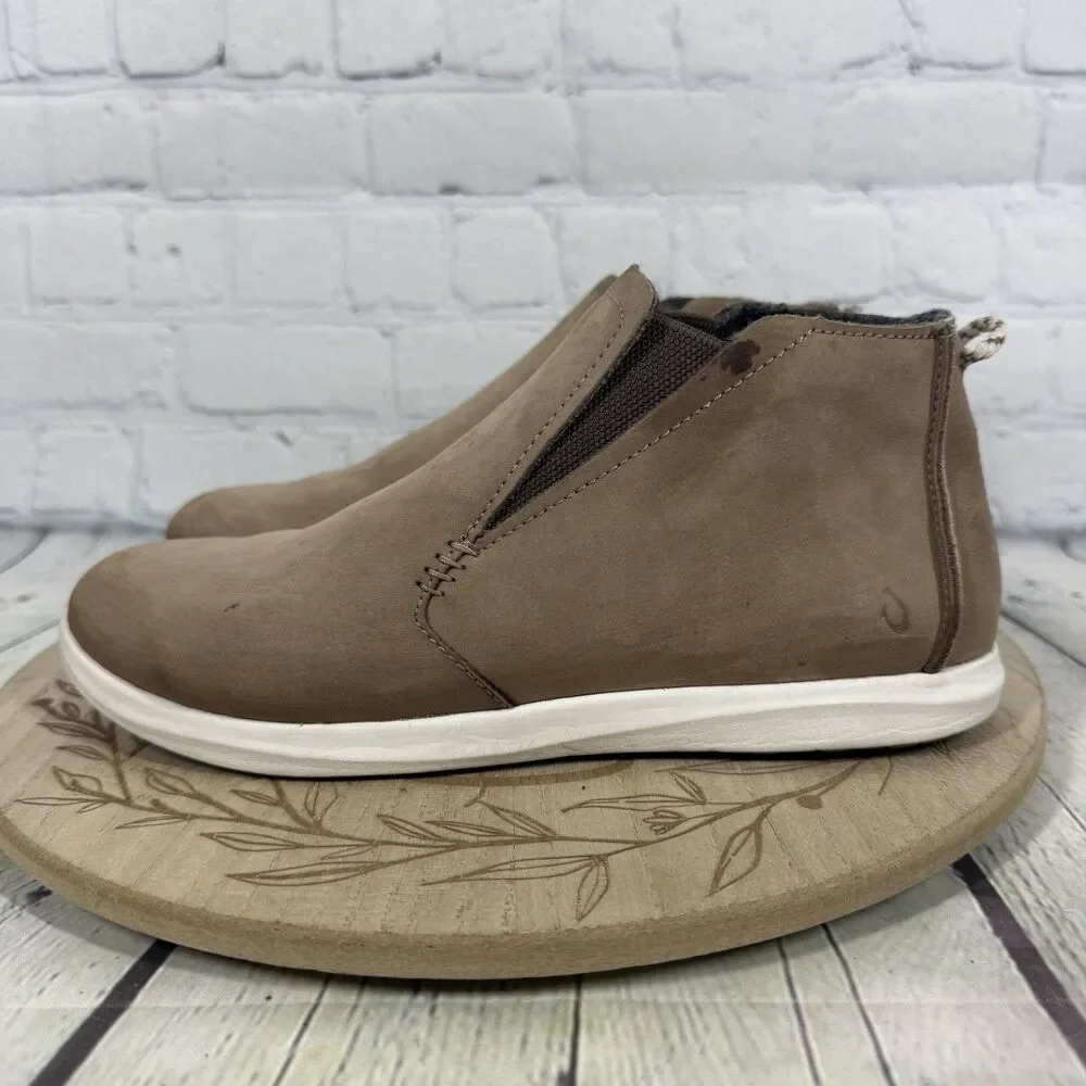 Olukai Manu Hope Slip On Ankle Booties Womens Size 8 Tan Nubuck Wool Lined